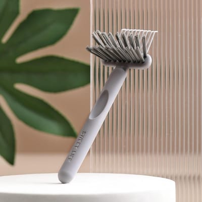 Brosse de nettoyage 2 en 1, peigne, brosse à cheveux, râteau, peigne, outil intégré, mini dissolvant de saleté pour cheveux, outil de nettoyage de la poussière gris