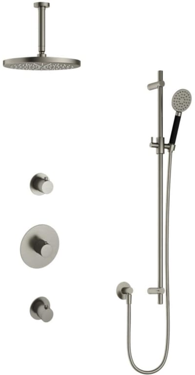 Hotbath Cobber - Inbouw Regendoucheset - Geborsteld Nikkel - 2 Stopkranen - Thermostatisch - Plafondbuis 15 cm - Hoofddouche 300 mm - Ronde Handdouche 3 Standen - Glijstang 900 mm - Waterbesparend
