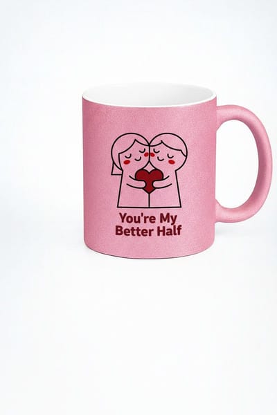 Roze Glitter Mok 'You're My Better Half' | Romantisch Cadeau voor Partner & Valentijn
