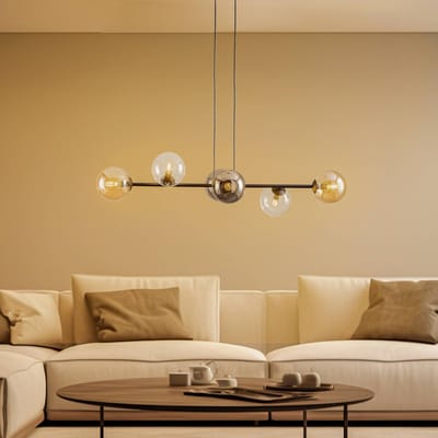 EMIBIG LIGHTING Hanglamp Glassy, 6-lamps, grafiet/amber/helder, glas, 110 cm