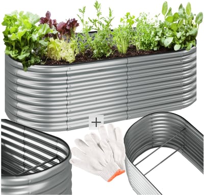 tectake® Verhoogde Plantenbak Flormma - 200 x 100 x 60 cm - 942 Liter - Bloembakken voor buiten Rechthoekig - Inclusief handschoenen - Verzinkt Staal met steunpalen - Stabiel en Weerbestendig - Tuinbed voor Kruiden, Groenten en Bloemen - Moestuin