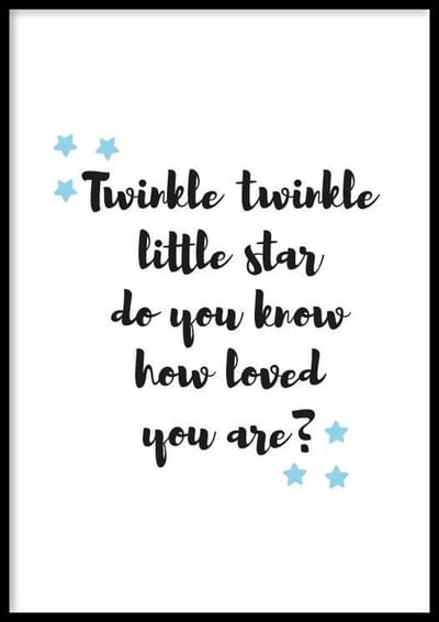 Poster Twinkle Twinkle blauw – 30x40cm – Poster Babykamer - Poster Kinderkamer - 210g Fotopapier