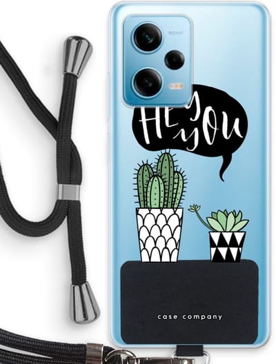 Case Company® - Hoesje met koord geschikt voor Xiaomi Redmi Note 12 Pro 5G hoesje met Koord - Hey you cactus - Telefoonhoesje met Zwart Koord - Bescherming aan alle Kanten en Over de Schermrand