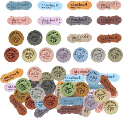 Handgemaakte Leren Labels, 80 Stuks, Ronde Suède Labels voor Handwerken, Naai- en Breiprojecten, DIY Labels voor Jeans en Accessoires met Hartjesdesign