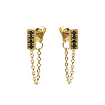 Karma Chain oorbel Black Zirconia Rectangle M2335B Goud