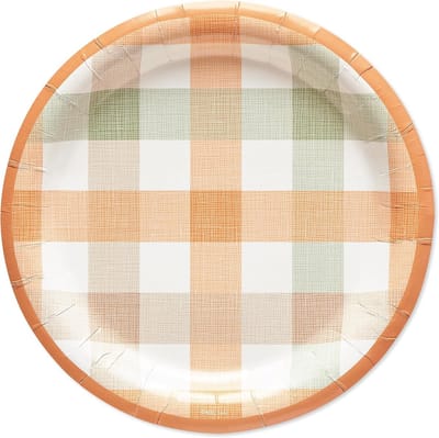 Dessertbord papier 36 stuks - Rond geruite herfstmotieven