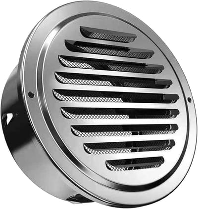 Luchtuitlaat Lamellenrooster - Wandventilatie Afdekking - Ventilatie Buiten - Ingebouwd Gaasscherm - 200mm Diameter - Zilver