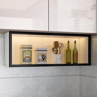 Glazen Vitrinekast - Opbergkast Keuken - Keuken Organiseren - Boorvrije Installatie - 50x19x30cm - Wit
