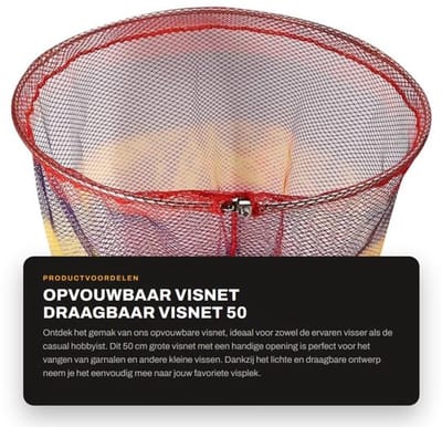 Opvouwbaar Visnet 50 cm - Draagbaar Visnet - 3 Lagen Visnet - Garnalen Aas Net - Professioneel Visnet - Hoogwaardige Kwaliteit