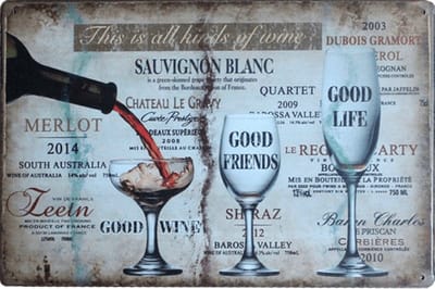 DW4Trading Vintage Metalen Wandbord Wijn - Wand Decoratie - 20x30 cm