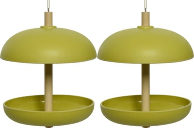 Decoris vogel voedersilo hangend - 2x - bamboe hout - groen - 21 x 25 cm