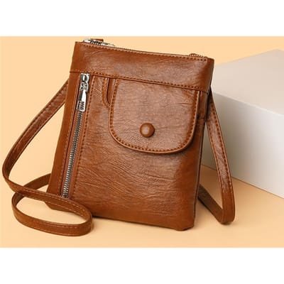 Sac rétro pour femme, porte-monnaie, téléphone portable, sac à bandoulière marron