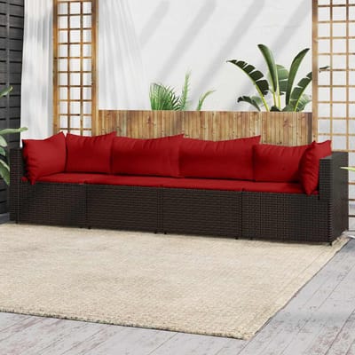 vidaXL - 4-delige - Loungeset - met - kussens - poly - rattan - bruin