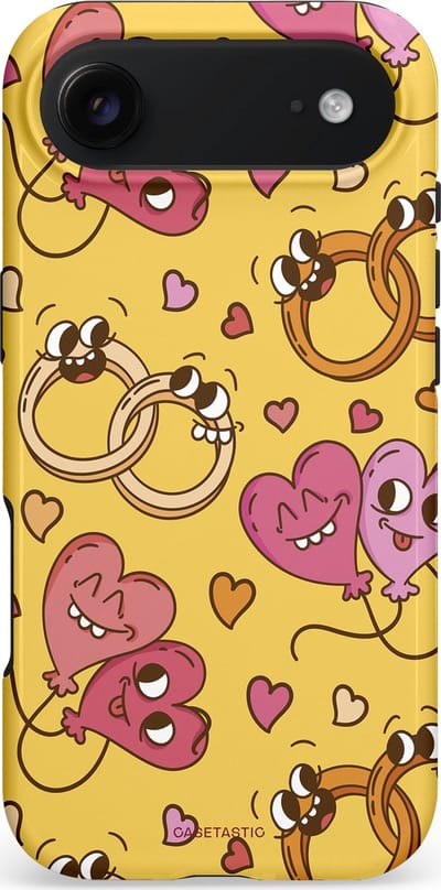 Casetastic hoesje geschikt voor Apple iPhone Air - MagSafe - Dubbellaagse bescherming - Gele Hartenpret - Fashion Case - Goud Taupe Koraal