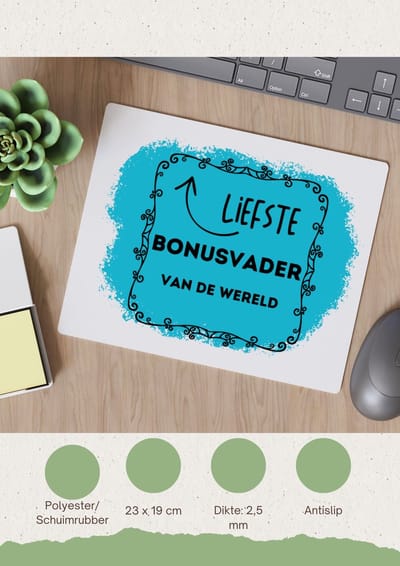Akyol - liefste bonusvader van de wereld Muismat - Vader - de liefste bonusvader - vader cadeautjes - vaderdag - verjaardag - geschenk - kado - 23 bij 19 cm