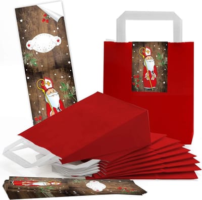 25 kleine kerstman cadeautasjes 18 x 8 x 22 cm rood - kinderen en volwassenen - voor klanten en medewerkers.