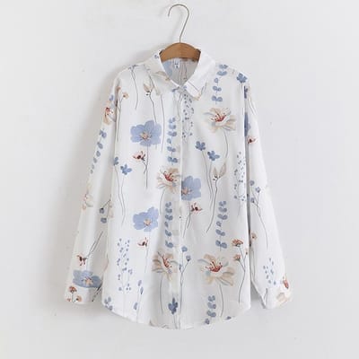 Chemise à Manches Longues à Col Lâche et Imprimé Floral pour Femme M blanc