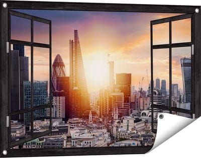 Gards Tuinposter Doorkijk Londen Stad bij Zonsopgang - 90x60 cm - Tuindoek - Tuindecoratie - Wanddecoratie buiten - Tuinschilderij