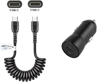 OneOne auto snellader + 0,45m spiraalkabel USB C naar C. 20W lader. Autolader adapter past op Universeel Asus, ZTE, Fairphone, Sony Xperia, OPPO, Apple iPhone / iPad, Nokia, Acer, BlackBerry