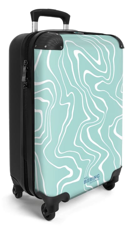 NoBoringSuitcases.com® - Handbagage koffer lichtgewicht - Reiskoffer trolley - Blauw met abstracte witte lijnen - Rolkoffer met wieltjes - Travel suitcase cabin - Reistrolley met TSA slot - Past binnen 55x40x20 en 55x35x25 - Kleine valiezen