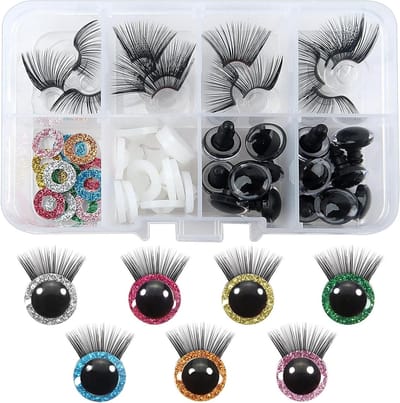Allecto Plus - 14 stuks Glitter Veiligheidsogen voor Amigurumi - 12 mm Trapeziumvormige Poppenogen - Kunststof Ogen voor Gehaakte Marionet - Geschikt voor Pluche Dier - Creëer met Wimpers