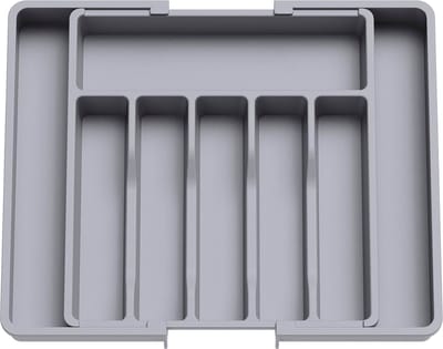Besteklade Uitschuifbare met 8 Vakken - Bestekbak Verstelbare voor Lepels, Vorken, Messen - Lade Organizer Keukenlade - 33.5 / 57 x 38 x 5cm - Bestekhouder Keuken - Kunststof - Grijs