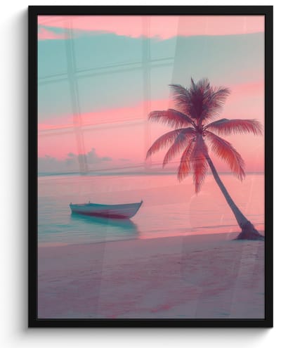 Poster in lijst - Fotolijst 50x70 cm - Posters - Zee - Boot - Zonsondergang - Posterlijst zwart - Decoratie - Wanddecoratie woonkamer - Muurdecoratie slaapkamer