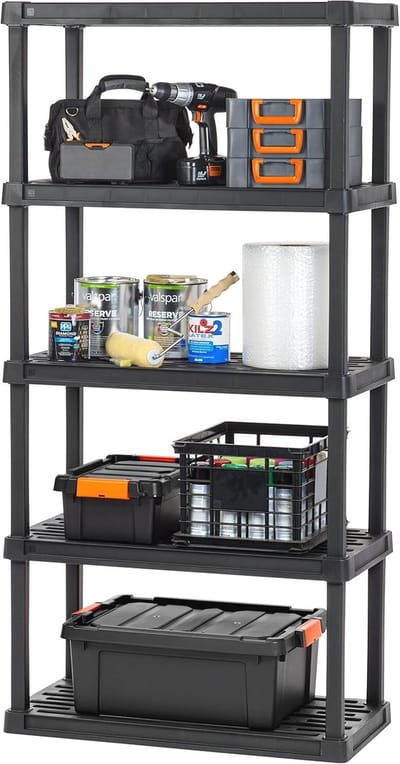 5-Tier Opbergplank - 185 cm Vaste Hoogte, Stevige Organizer voor Thuis, Garage en Kelder