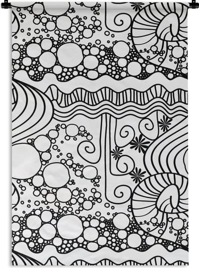 Wandkleed - Wanddoek - Patronen - Abstract - Line Art - Zwart Wit - 60x90 cm - Wandtapijt