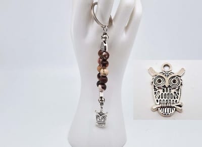Handgemaakte Natuurstenen Sleutelhanger " Australia zebra jasper "- Met metaal hanger - 8 mm diameter van de korrel- Mooie accessoire en decoratie voor de auto-Vaderdag Cadeau -Moderdag Cadeau - Cadeau vrienden