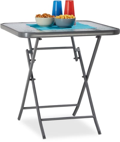 klaptafel - 70 x 70 cm - glazen tafelblad - bistrotafel - metaal - grijs