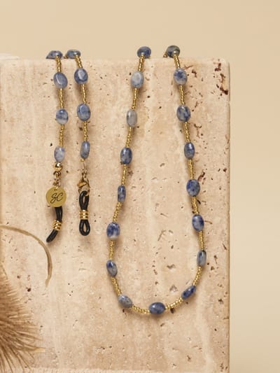 Zonnebril koord - Blauw/gouden kralen - Hoge kwaliteit - Brillenkoordje goud / blauw | SUNNY CORDS