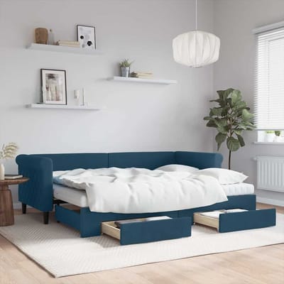 vidaXL - Slaapbank - met - onderschuifbed - en - lades - 80x200 - cm - fluweel - blauw