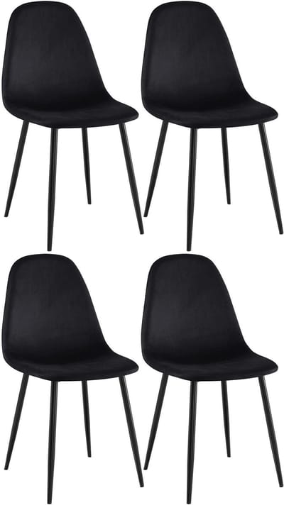 CLP Napier Set van 4 eetkamerstoelen - Modern Design - Zonder armleuning - Metalen Onderstel - Comfortabele Rugleuning - Max.150 kg - Fluweel/zwart