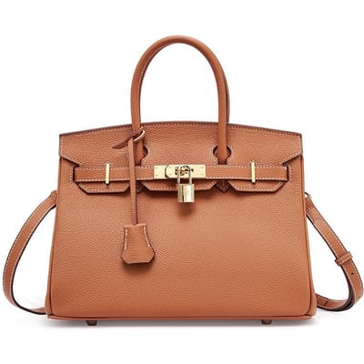 Grand Sac à Main en Cuir de Vache, Sac pour Femme en Cuir Motif Litchi, Sac Bandoulière Messager, Nouveau Modèle. brun doré