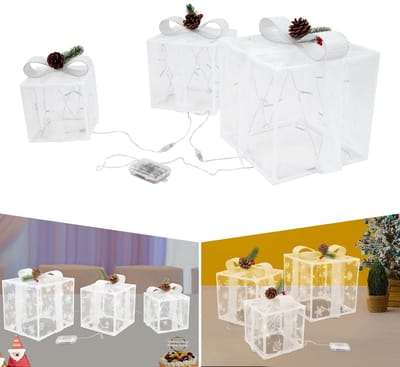 Dailygoods 3 stuks met dennenappellint, verlichte geschenkdozen, geschenkdozen, slagvast PVC, kerstfeest-huisdecoratie