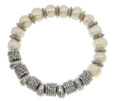 Zoetwater parel armband Persian King - echte parels - wit - zilver - elastisch - luxe sieraden zakje - parel armband dames - elastisch parel armband - zoetwaterparel