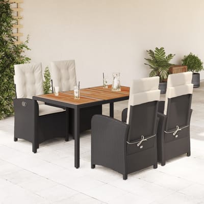 vidaXL - 5-delige - Tuinset - met - kussens - poly - rattan - zwart