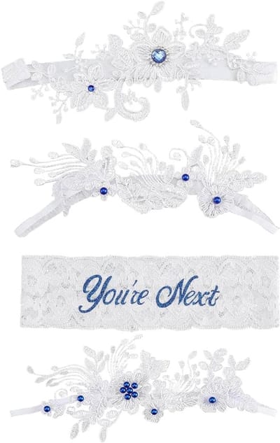 Bruid Kousenband Set - Bruiloft Accessoires - Feestelijke Decoratie - Kant en Strass Detail - 4 Stuks - Wit
