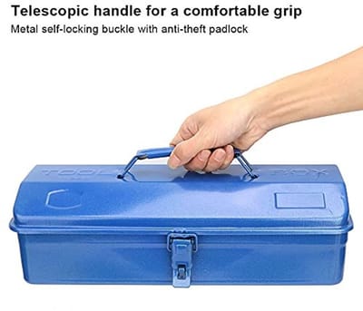 Dailygoods- Gereedschapskist Draagbaar - IJzeren Opbergdoos - Multifunctioneel - 37x16x11cm / 43x18x11cm - Ronde Handgreep - Blauw Schilderen
