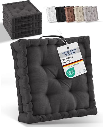Set van 4 Dikke Zitkussens 50x50cm - 10cm Hoog Sierkussen voor Binnen en Buiten met Handvat