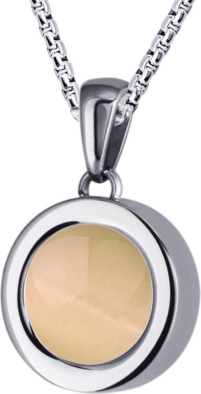 Quiges 12mm Mini Munt Hanger Zilverkleurig RVS Glans met Cat's Eye Perzikkleur Munt en Box Ketting Ankerketting 42-46cm