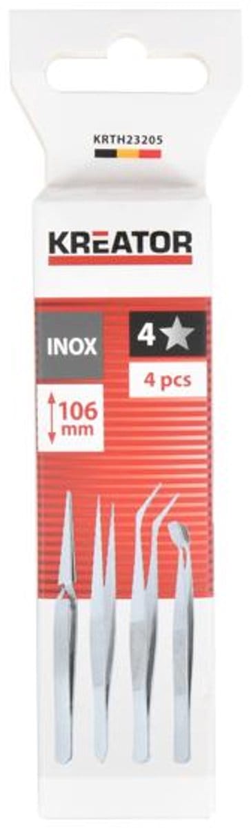 Kreator Pincet KRTH23205 - 4 stuks - Roestvrij staal