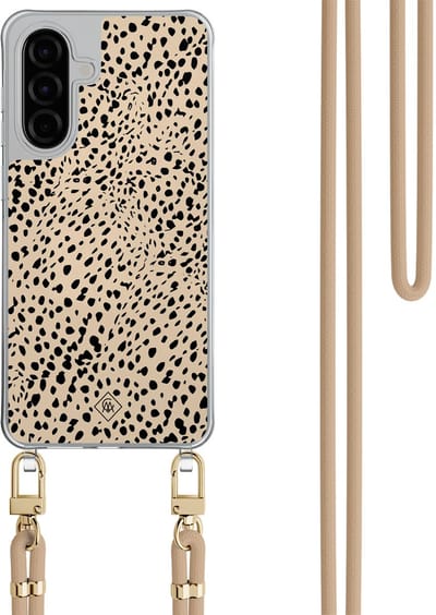 Casimoda® hoesje met beige koord - Geschikt voor Samsung A36 - Stippen bruin abstract - Afneembaar koord - TPU/polycarbonaat - Bruin/beige