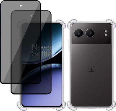 Hoesje + 2x Privé Screenprotector geschikt voor OnePlus Nord 4 – Privacy Tempered Glass - Case Transparant
