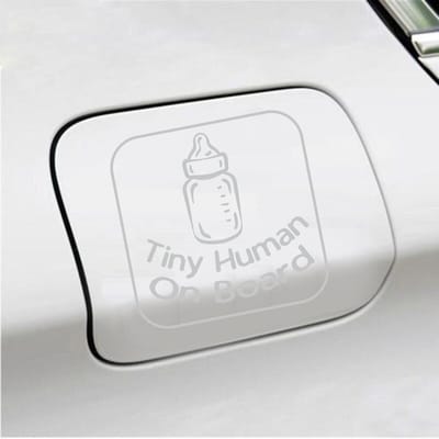 Bumpersticker - Tiny Human On Board - 14 X 14 - Licht Grijs