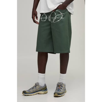 Ontspannen Pasvorm Middellange Short Met Prikkeldraadprint | Khaki | Size 30