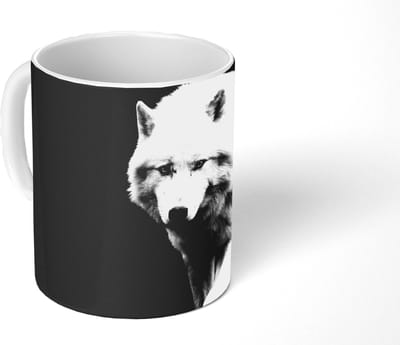 Mok - Koffiemok - Wolf - Dier - Zwart - Wit - Mokken - 350 ML - Beker - Koffiemokken - Theemok