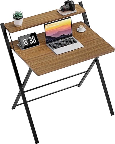 opklapbaar bureau, 2-laags computerbureau met plank, opklapbaar, kantoor, bureau voor kleine ruimten, geen montage vereist, espresso