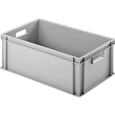 Ringoplast kunststof kratten serie Unista L220, doorlopende handgrepen, gladde bodem, L 600 x B 400 x H 220 mm, grijs